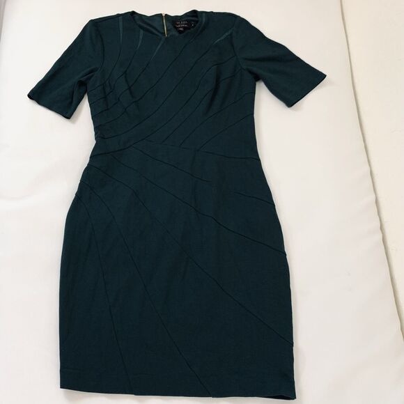 Ted Baker Corie Dress US 8/10 Dark Green Short Sleeve Holiday Career Designer - Picture 1 of 12